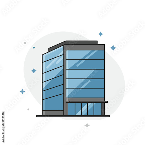 Modern minimalist office building with blue glass facade and clean lines, concept for real estate development, architectural visualization and urban planning