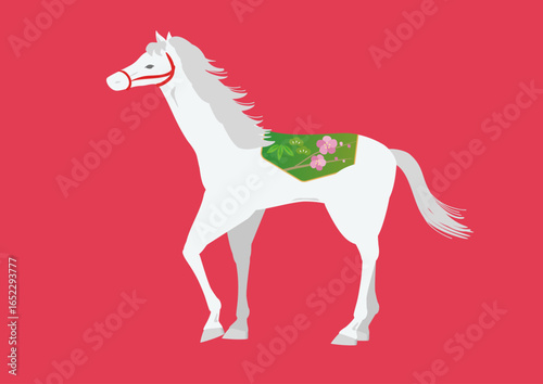 年賀状 デザイン用　白い馬のイラスト