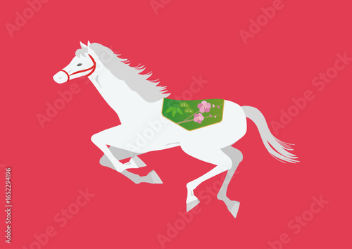 年賀状 デザイン用　走る白い馬のイラスト