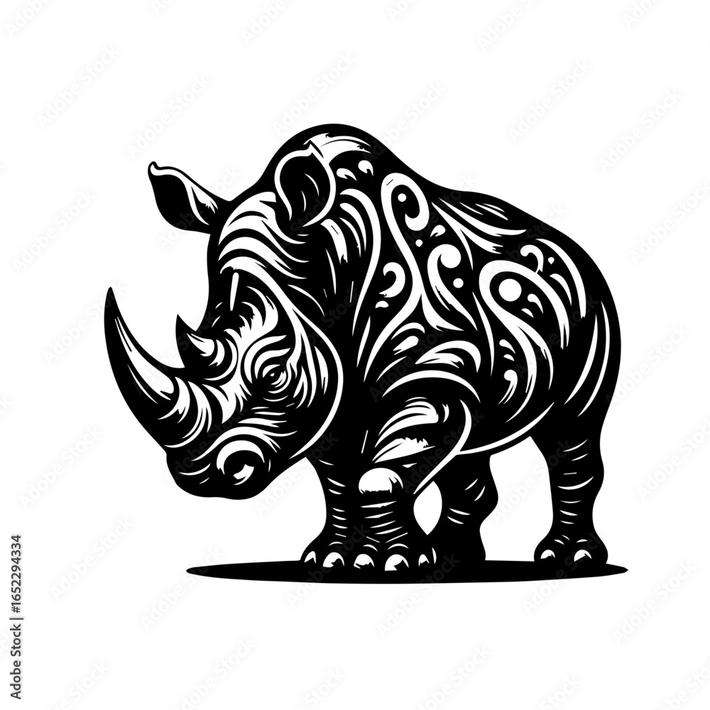 Fototapeta premium Rhino illustration isolated on white background in vector format with pattern