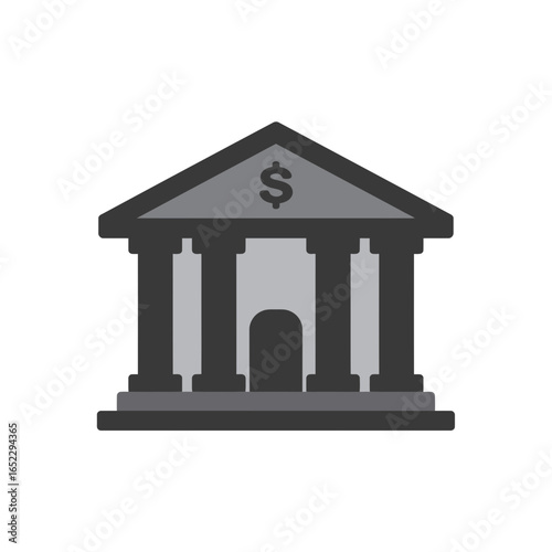 Stylized bank building illustration with a dollar sign on the roof, concept for financial institution, secure investment and economic stability