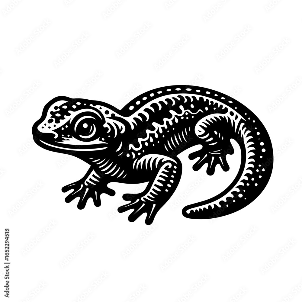 Fototapeta premium Gecko isolated on white background in vintage style drawing and illustration
