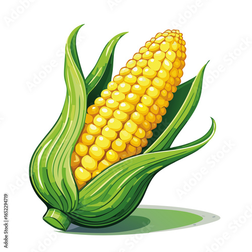 Corn cob vector color illustration. Image of agricultural crop on isolated background for packaging and design