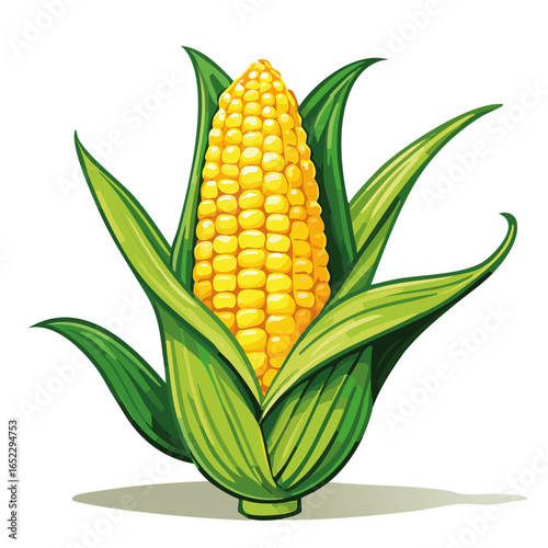 Corn cob vector color illustration. Image of agricultural crop on isolated background for packaging and design