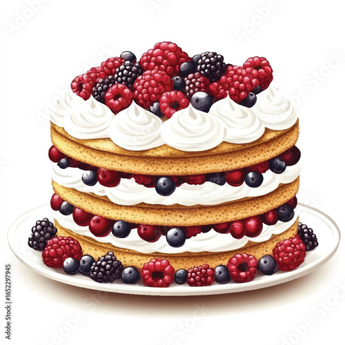 a_layered_cake_with_whip cream and berry