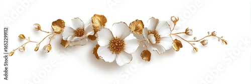 Premium Minimal Botanical Beauty Background with Botanical Touch A beautiful arrangement of white and gold flowers on a clean background.