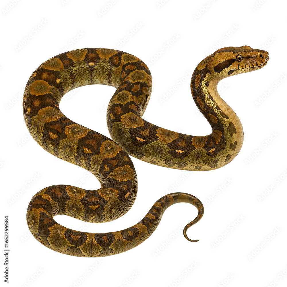 Fototapeta premium Python snake coiled in a realistic pose with detailed patterns