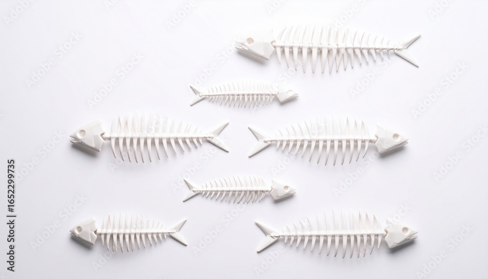 Fototapeta premium Intricate Display of Fish Bones Artfully Arranged on Natural Surface Evoking Nature's Beauty and Fragility