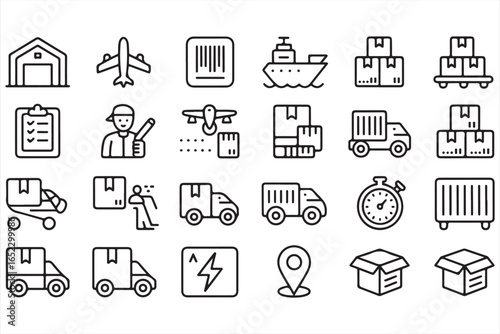 Airplane, Ship, and Logistics Line Symbol Collection