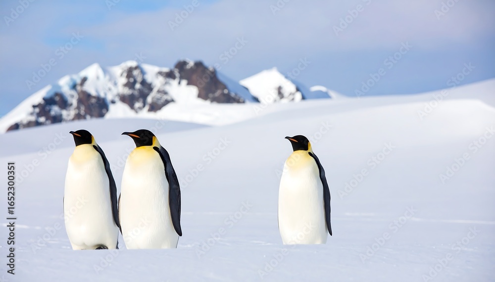 Fototapeta premium Penguins on snow-covered landscape