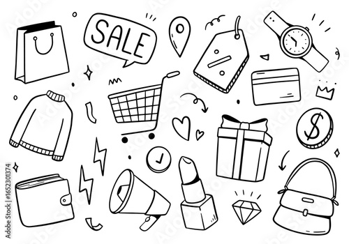 Shopping element doodle on white background. Vector illustration