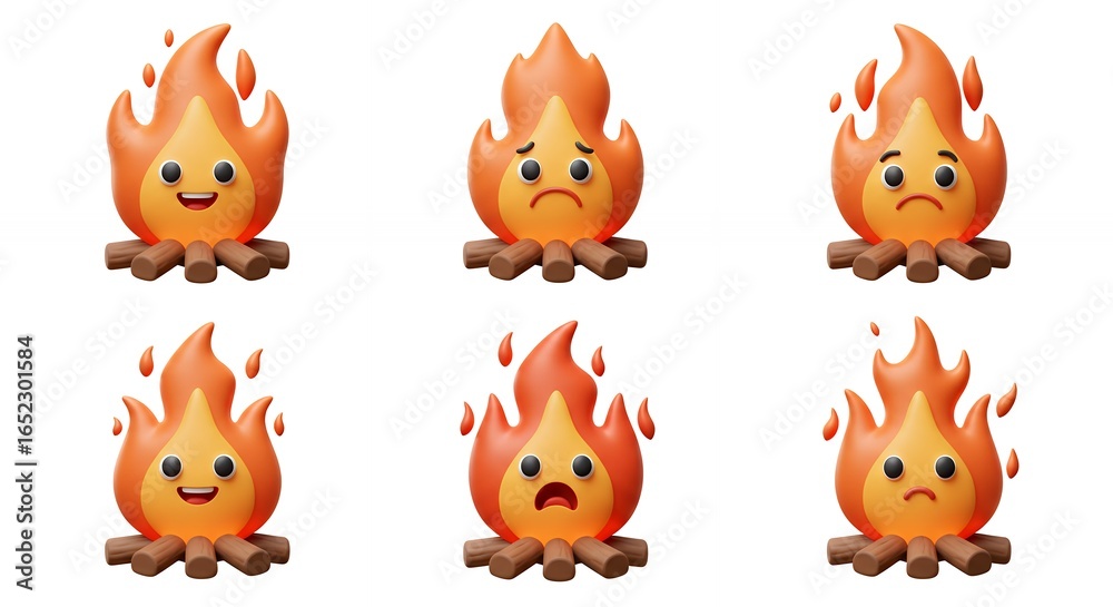 Fototapeta premium Fire emojis collection on white background