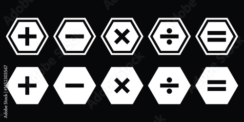 plus, minus, multiply, divide, equal sign icons vector illustration. Addition, subtraction, multiplication, division, equal sign, icon symbol. EPS 10