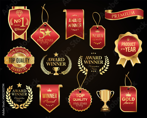 VIP  premium and gold award golden emblem isolated on black background
