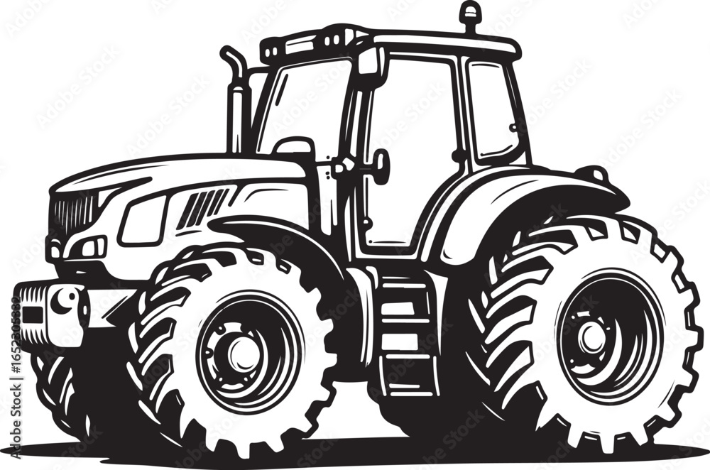 Obraz premium Bold Black and White Tractor Illustration graphics