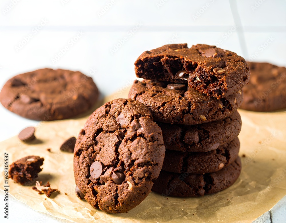 Fototapeta premium Melted Chocolate Chip Cookies A Close-Up View of Decadent Baked Goods