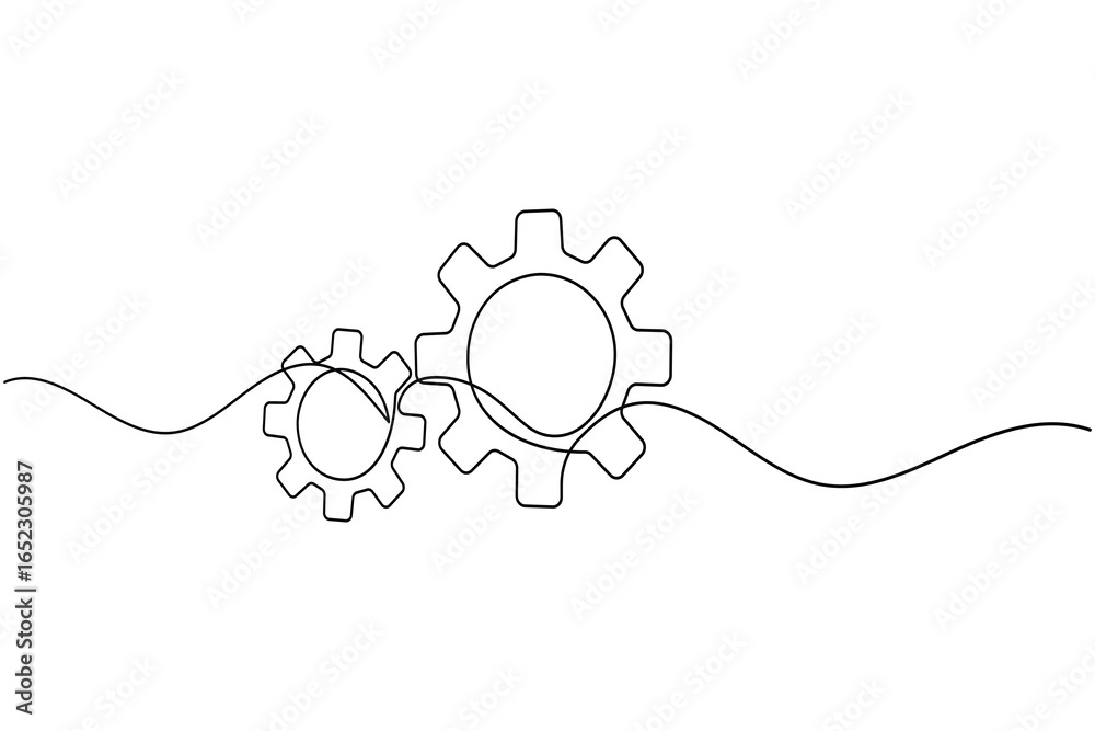 Fototapeta premium Gear icon continuous one line drawing simple outline on white background