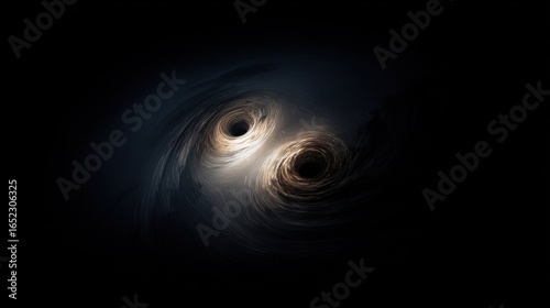Two supermassive black holes in a cosmic dance, connected by energy streams across vast interstellar distance
