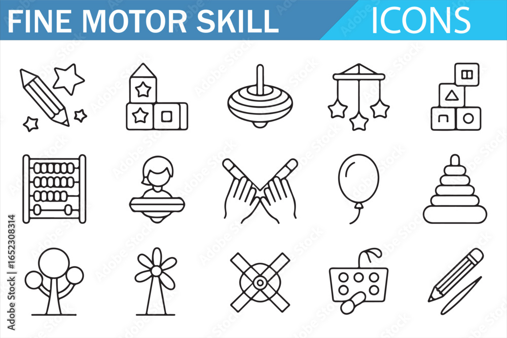 Fototapeta premium Fine Motor Skill Activities Icons: Abacus, Blocks, Toys, and More