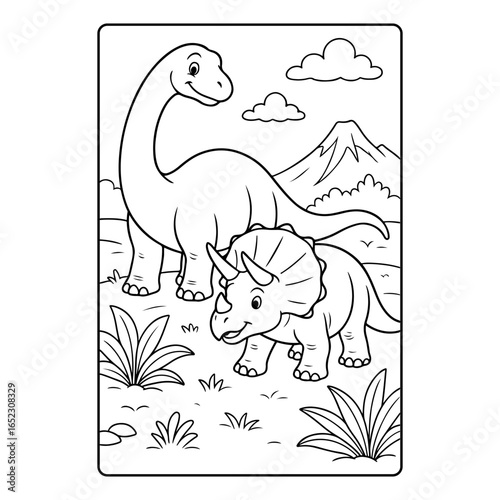 Brontosaur and triceratops Dinosaur Children Coloring Pages