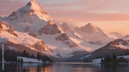 Majestic Snow-Capped Mountains Reflected in a Serene Lake