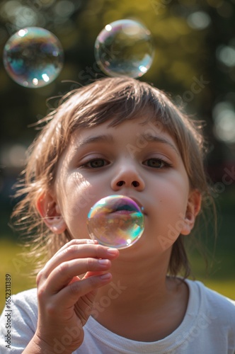 little girl blowing bubbles