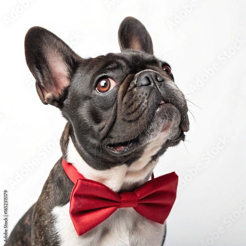 French Bulldog Wearing Bow Tie on White Background