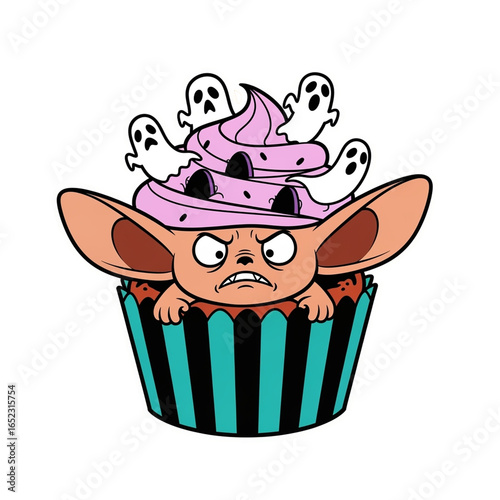Fennec Fox Halloween Cupcake with Ghost Toppers: Illustration
