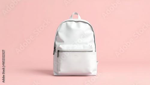 White Backpack on Pink Background
