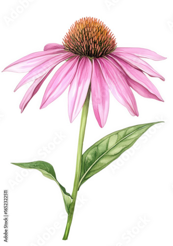 Pink echinacea flower isolated on transparent background