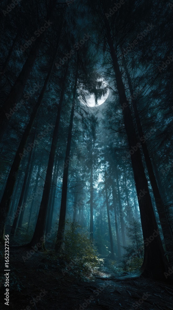 Obraz premium Moonlit night in a mysterious forest