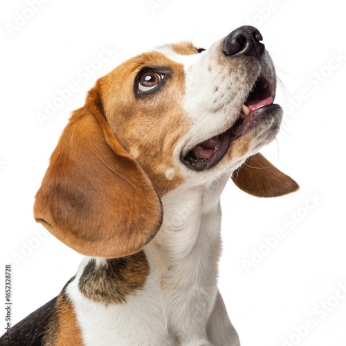 Playful Beagle Looking Up Isolated on White