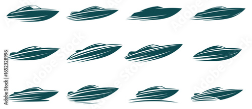 Speed Boat Silhouette Vector Icons Collection