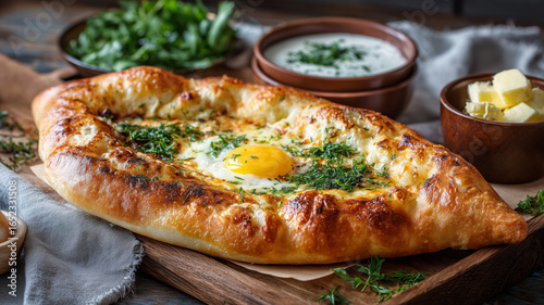 Ajara khachapuri with cheese, egg and butter