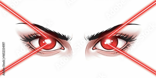 High-quality vector illustration of laser red eyes meme with glowing beam effect, transparent background, and clean sharp lines