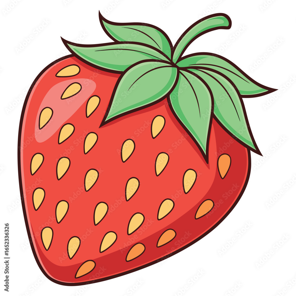 Obraz premium Bold Strawberry Drawing with Yellow Seeds and Leaf Detail