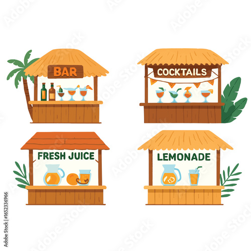 Tropical Beach Drink Stalls Clipart – Bar, Cocktails, Juice, Lemonade