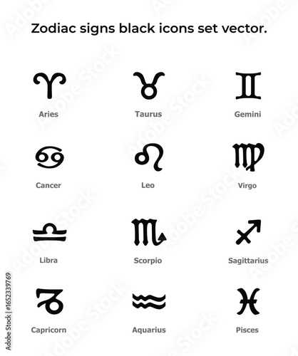 Zodiac icons. Horoscope set. Zodiac signs black icons set vector_ Isolated horoscope zodiac symbols_Zodiac astrology vector illustration.