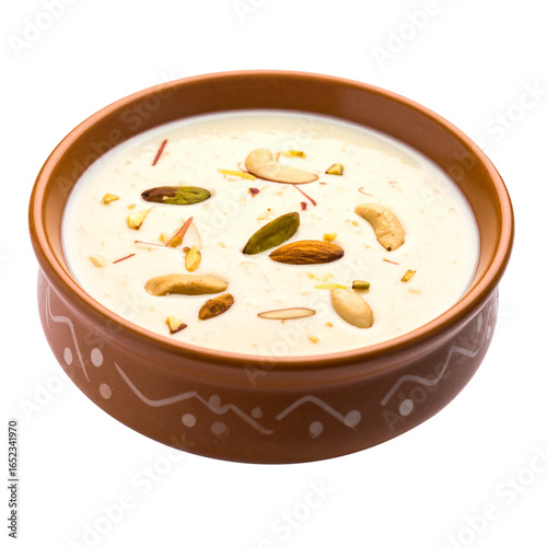 Indian traditional sweet kheer in bowl on transparent png background