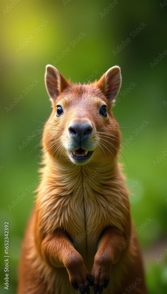Fototapeta premium Smiling capybara graduate Blurred natural backdrop , nature, diploma