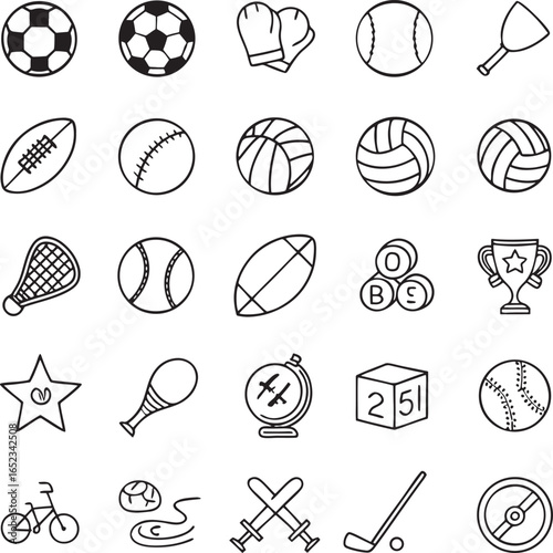 Sports Equipment Doodle Icons