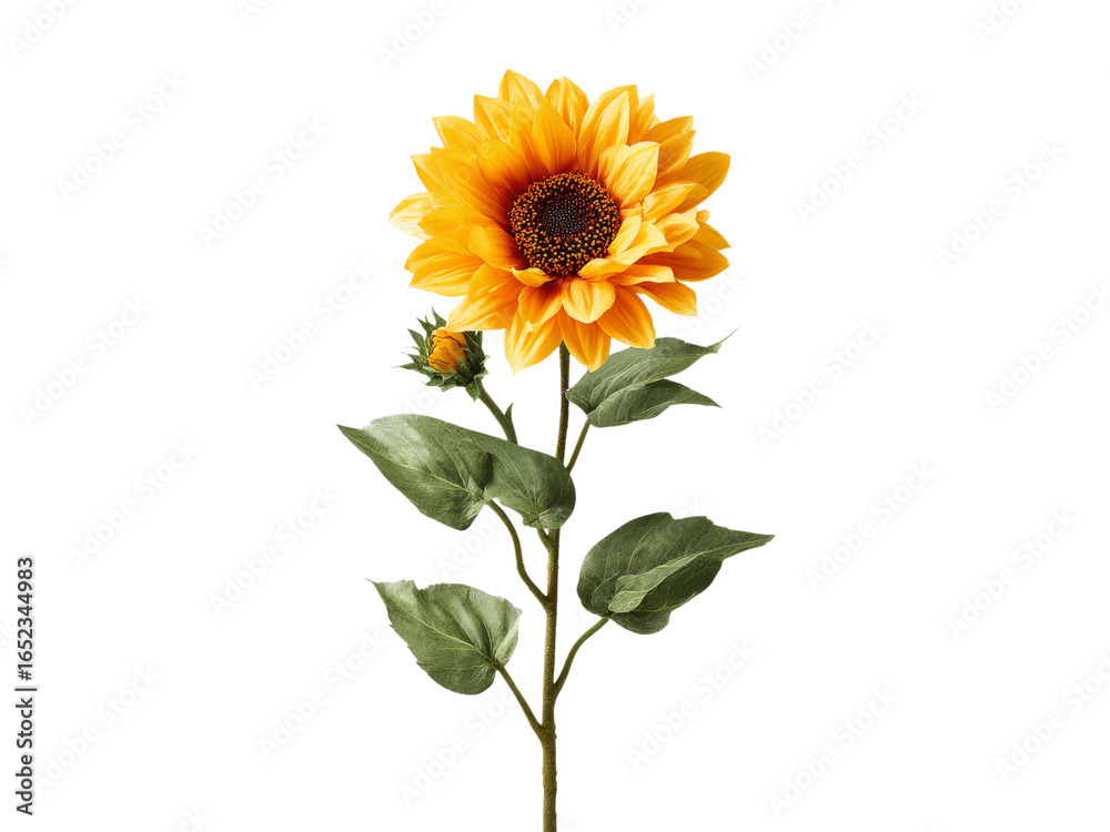 Fototapeta premium Single sunflower bloom isolated on black background, Isolated On White Background, Png Transparent