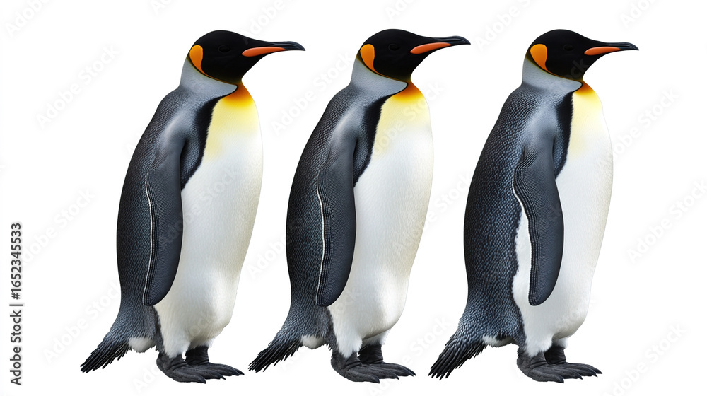 Obraz premium Three penguins displayed against white background