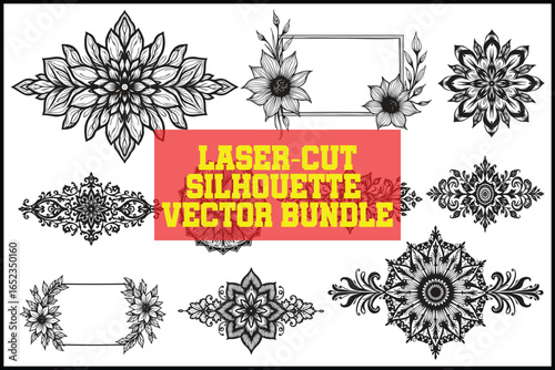 laser cut pattern designs featuring intricate geometric, floral, and ornamental motifs. These high-quality vector patterns are perfect for CNC cutting, wood carving, wall art, metal panels, decorative