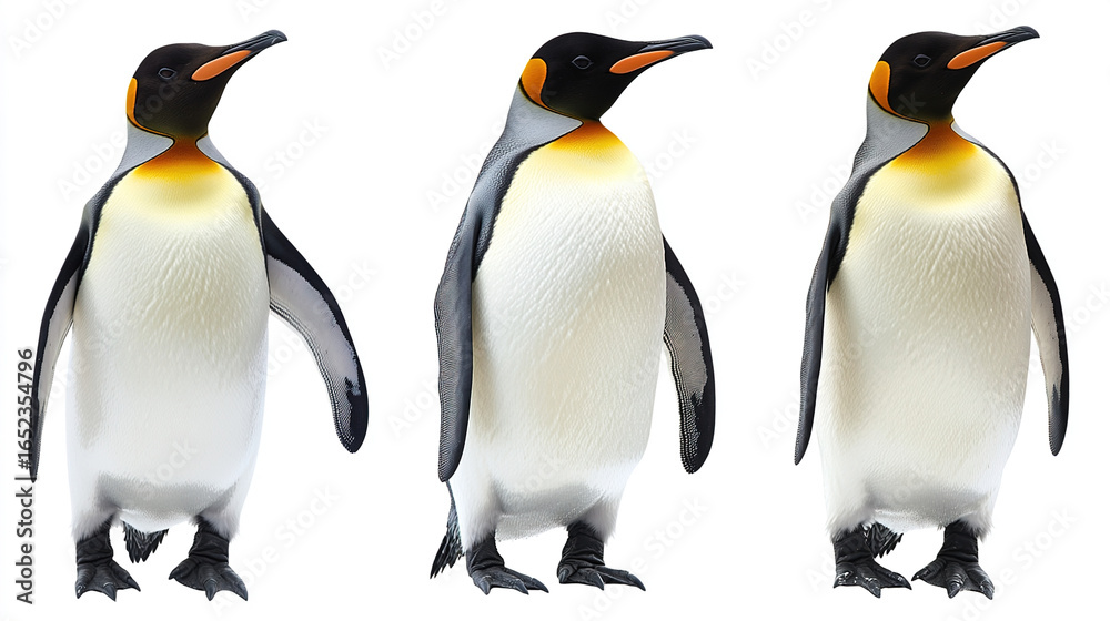 Fototapeta premium Three penguins displayed against white background