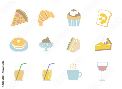 カフェ風フード＆ドリンク ベクターアイコン（12種類セット）カラー