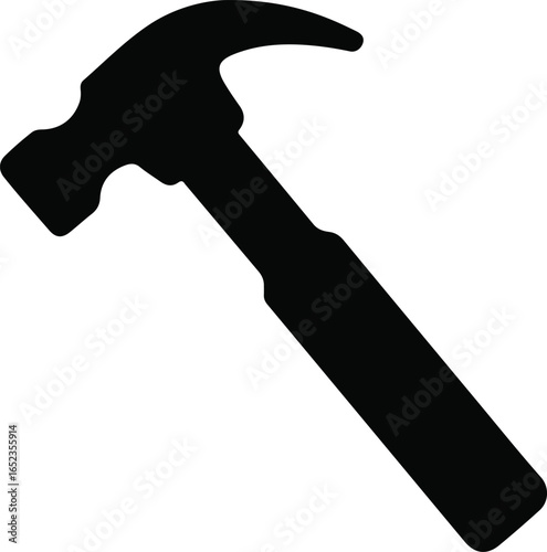 Black silhouette of a claw hammer tilted diagonally on a white background tool construction vector EPS file download