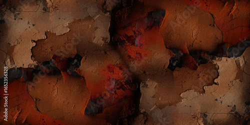 Textured landscape of cracked, earthy terrain with a mix of dark brown, reddish, and grayish tones, resembling a dry, rugged surface.	