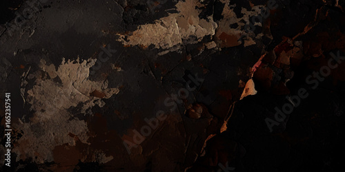 Textured landscape of cracked, earthy terrain with a mix of dark brown, reddish, and grayish tones, resembling a dry, rugged surface.	