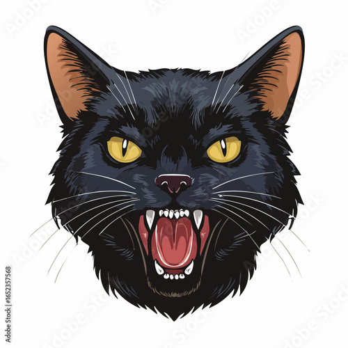 A screaming angry black cat. Retro vector illustration for poster design.